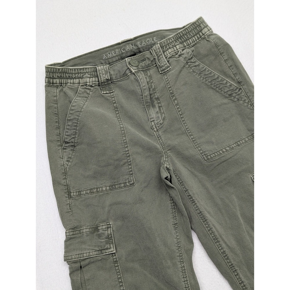 American Eagle Women Olive Green Stretch Cargo Pants High Rise Straight Leg sz 4